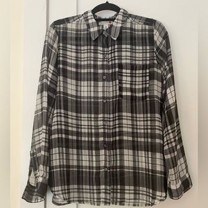 Old Navy Black & White Plaid Sheer Button Down Blouse